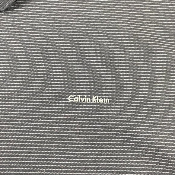 CK Calvin Klein Polo Shirt Men XXL Black Gray Striped Spell Out Chest Logo Golf - Picture 2 of 10